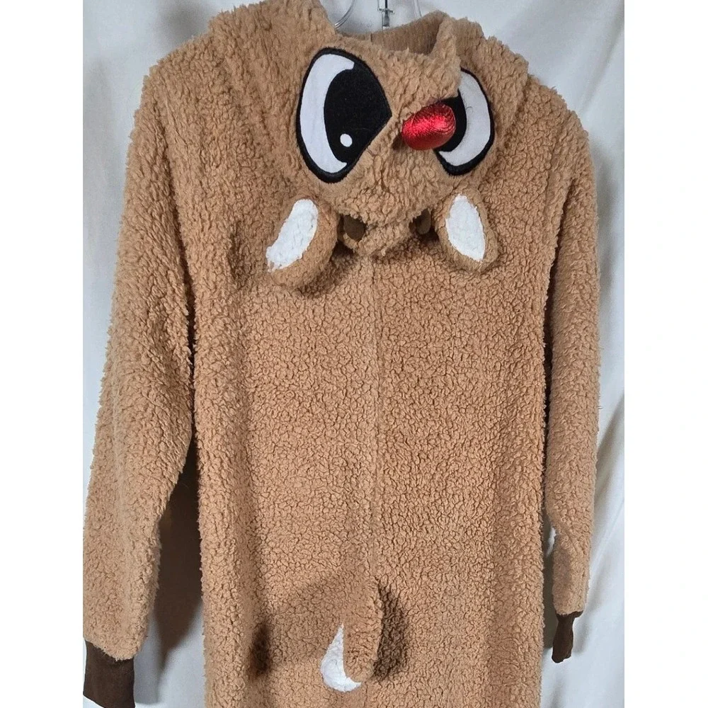 Rudolph the Red Nose Reindeer Sherpa Fleece Hooded Zip-Up Pajamas Medium‎
